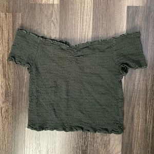 Green Off the Shoulder Crop Top
